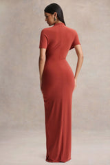 Arlena Rust High Neck Wrapped Maxi Dress