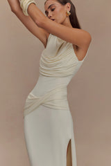 Henley Slinky Drape Maxi Dress Ivory