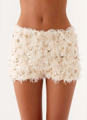 Candy Sequin Mini Shorts White