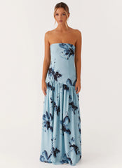 Eden Strapless Maxi Dress Blue Black Floral