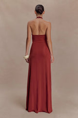 Veda Slinky Halter Maxi Dress Russet