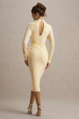 Pandora Pale Lemon Long Sleeve Maxi Dress With Cut Out