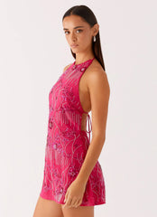 Leo Beaded Mini Dress Fuchsia