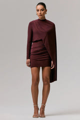 Celeste Burgundy Long Sleeve Mini Dress With Cape Sleeve