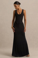 Morgan Black Satin Corset Maxi Dress