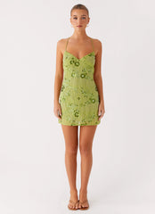 Vietta Sequin Cami Micro Mini Dress Lime