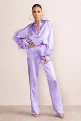 Evening Memories Lilac Satin Wide Leg Trousers