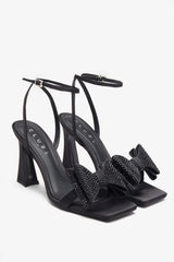 Headlines Black Ankle Strap Heeled Sandals With Diamante Bows
