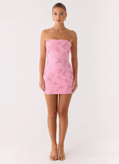 Push Back Beaded Sequin Mini Dress Pink