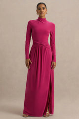 Hourglass Hot Pink Long Sleeve Twisted Maxi Dress With Split