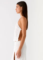 Griff Backless Jacquard Top White