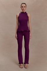 Diya Ribbed High Waisted Pants With Wire Hem Plum