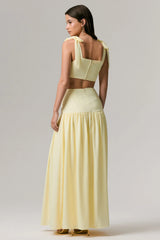 Reminiscent Lemon Ruched Maxi Skirt