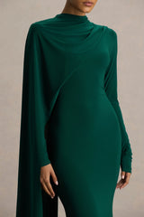 Always Bottle Green High Neck Maxi Dress With Cape Sleeve Detail