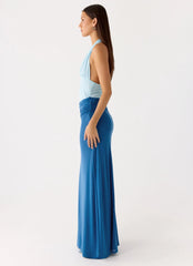 Saresther Halter Neck Maxi Dress Blue