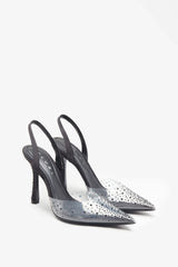 Covergirl Black Diamante Sling Back Pointed Heels
