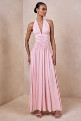 Bettina Pink Plunge Neck Maxi Dress With Gathered Detailing