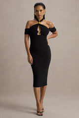 Selvina Black Cut Out Halter Neck Midi Dress