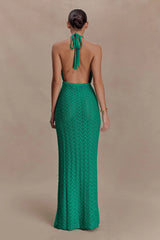 Deeliah Halterneck Crochet Maxi Dress Emerald