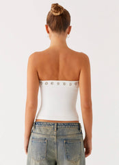 Miku Eyelet Strapless Top White
