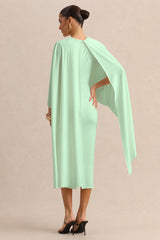 Luxalyn Green Round Neck Midi Dress With Cape Detail