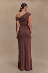 Ashford Asymmetrical Slinky Maxi Dress Chocolate