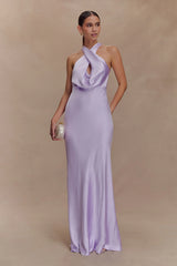 Phyllis Satin Halter Maxi Dress Lilac