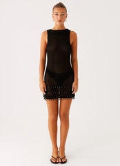 Miracle Beaded Crochet Mini Dress Black