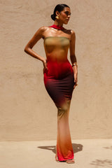 Nobu Ombre Print Bandeau Maxi Dress With Halter Collar