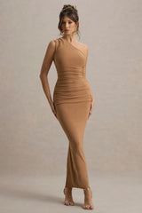 Dalarie Brown One Shoulder Gathered Maxi Dress
