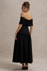 Marguerite Black Twisted Bardot Drop Waist Maxi Dress