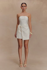 Steph Strapless Linen Mini Dress White