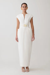 Livia V Neck Linen Maxi Dress White