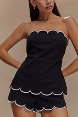 Judith Strapless Scallop Top Black