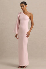Kellis Pink Asymmetric Maxi Dress With Balloon Sleeve