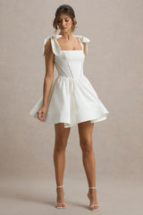 Mochi White Skater Mini Dress With Bow Straps