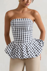 Roll With It Black White Gingham Bandeau Ruffle Top