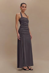 Bentley Peached Jersey Halter Maxi Dress Charcoal
