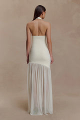 Aubree Crepe And Mesh Maxi Dress Ivory