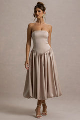 Keyton Champagne Satin Bandeau Midi Dress