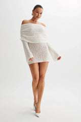 Marisol Off Shoulder Boucle Mini Dress Ivory