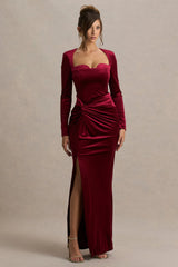 Fay Berry Velvet Corset Style Knot Maxi Dress