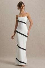 Elizabeth White Black Strappy Lace Trimmed Maxi Dress
