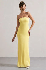 Azra Lemon Satin Bandeau Maxi Dress