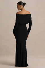 Cilla Black Bardot Neck Maxi Dress With Ruched Detailing