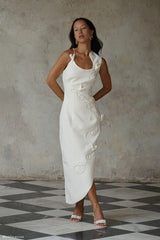 Virginia Suiting Embroidered Midi Dress White