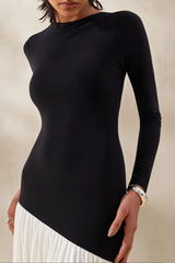 Jasira Black White Crew Neck Maxi Dress With Asymmetric Drop Waist