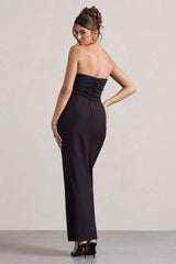 Chosen Black Bandeau Wrap Maxi Dress With Feather Trim