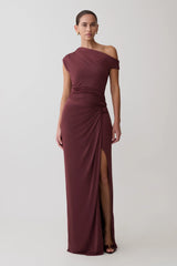 Alyn Off Shoulder Draped Maxi Dress Dark Plum