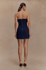 Raesha Frill Denim Mini Dress Indigo Blue